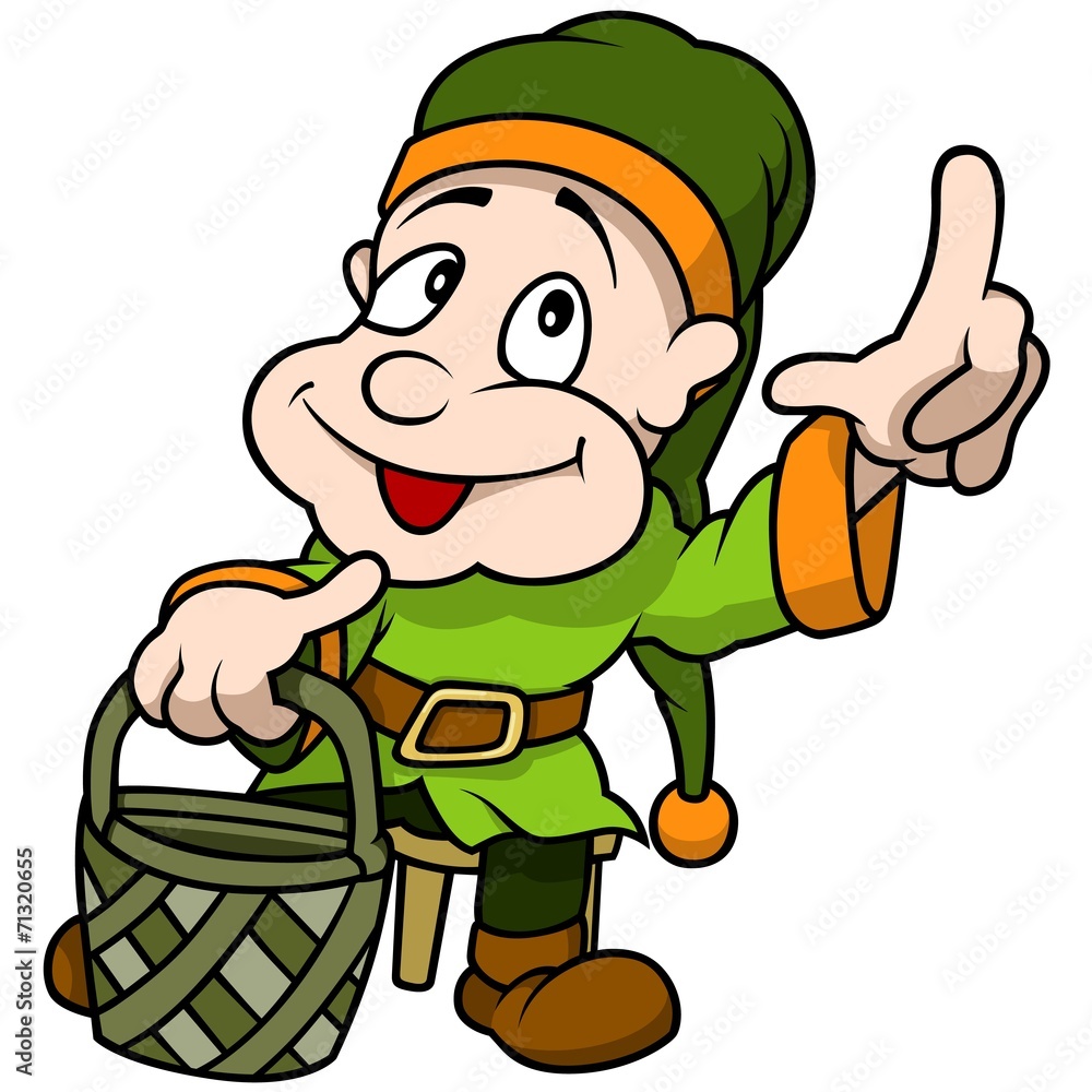 Green Elf Holding Basket - Cartoon Illustration Green Elf Holding Basket - Cartoon Illustration