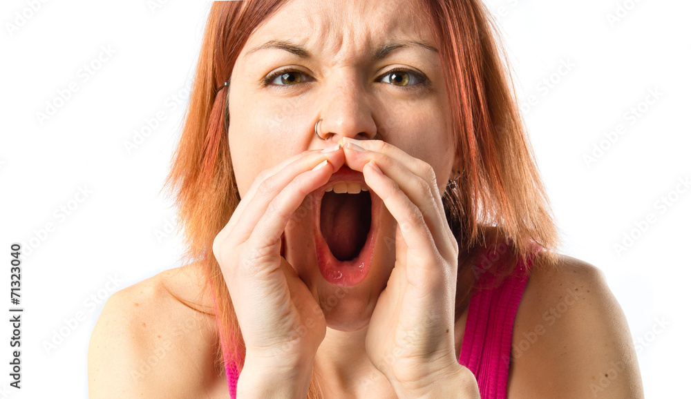 Girl shouting over isolated white background Girl shouting over isolated white background