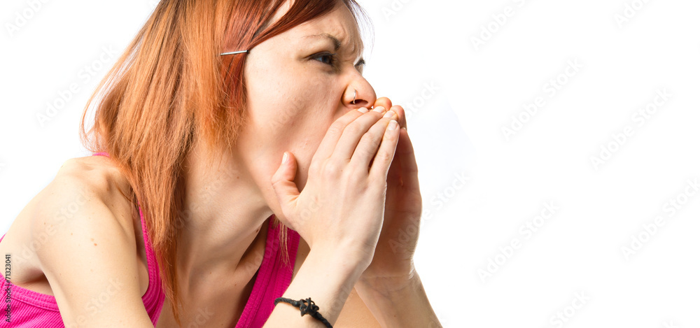 Girl shouting over isolated white background Girl shouting over isolated white background