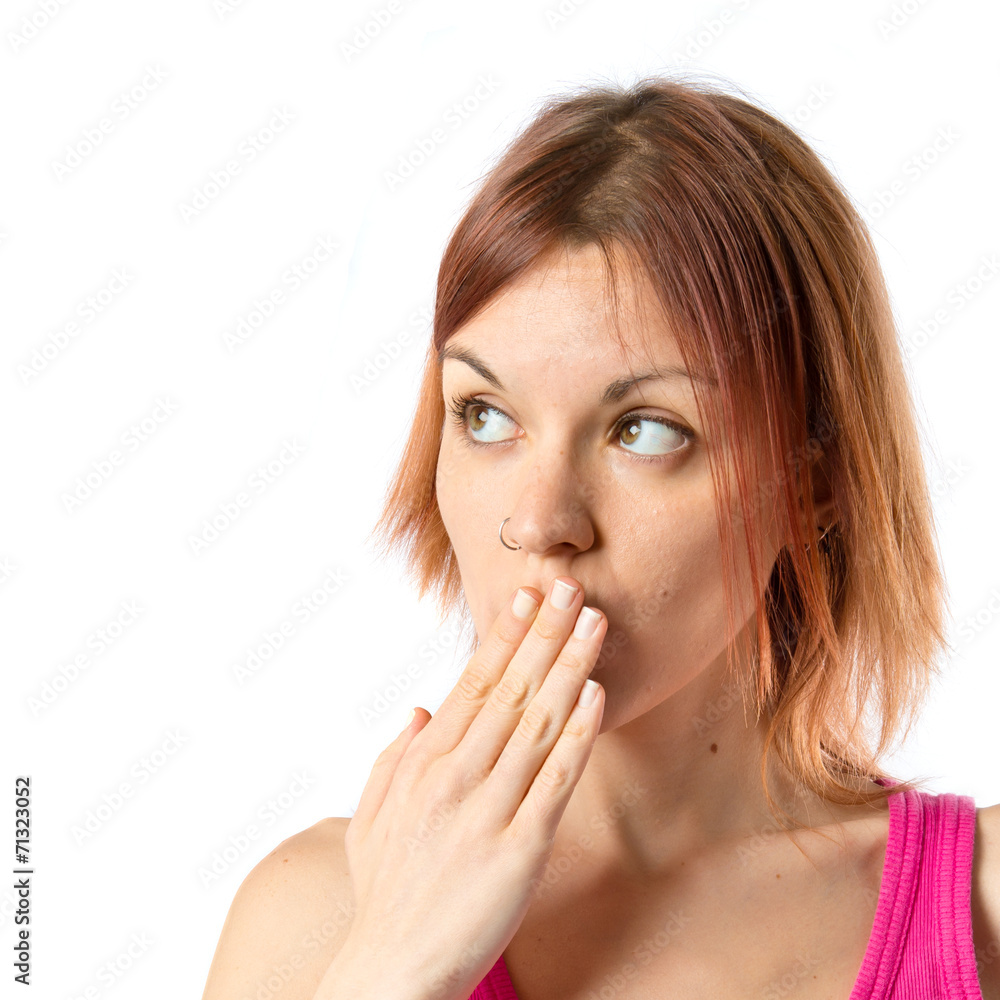 Girl doing surprise gesture over white background Girl doing surprise gesture over white background