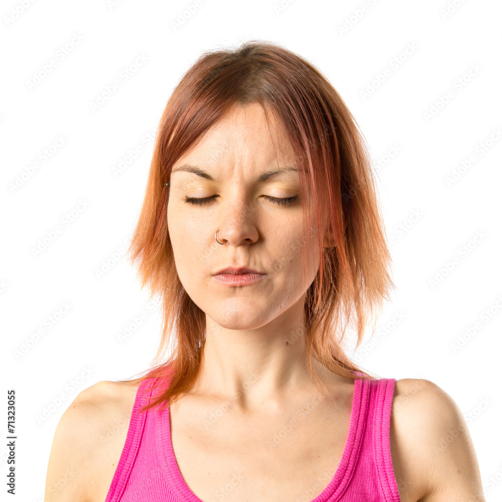 Redhead girl over isolated white background Redhead girl over isolated white background