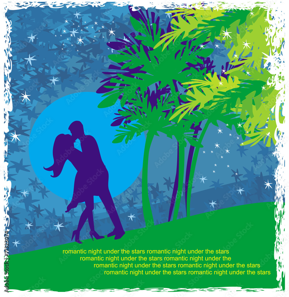 Couple kissing - Abstract card with the tropics in the backgroun Couple kissing - Abstract card with the tropics in the backgroun