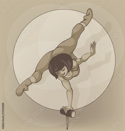 Pinup circus artist. silhouette, inkpen. Balancing
