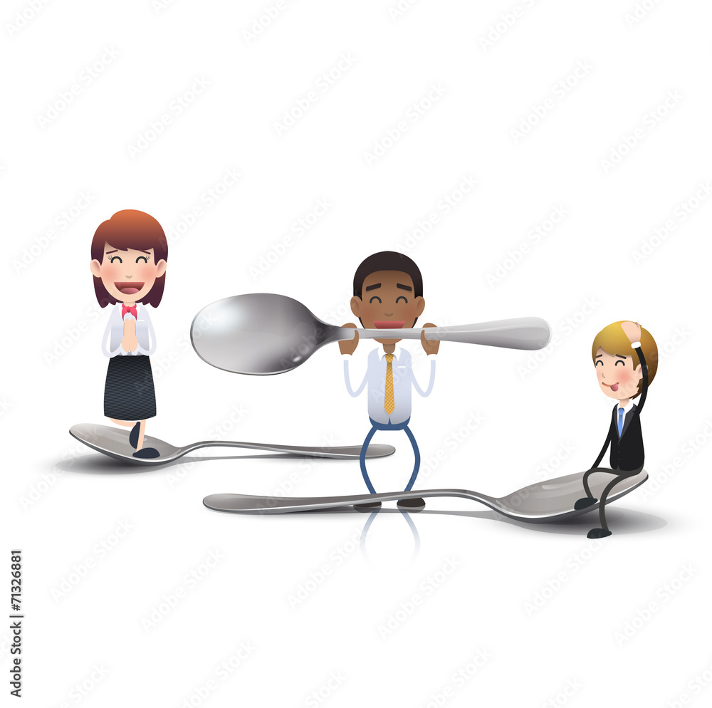 Business people with knife, fork and spoon. Vector design. Business people with knife, fork and spoon. Vector design.
