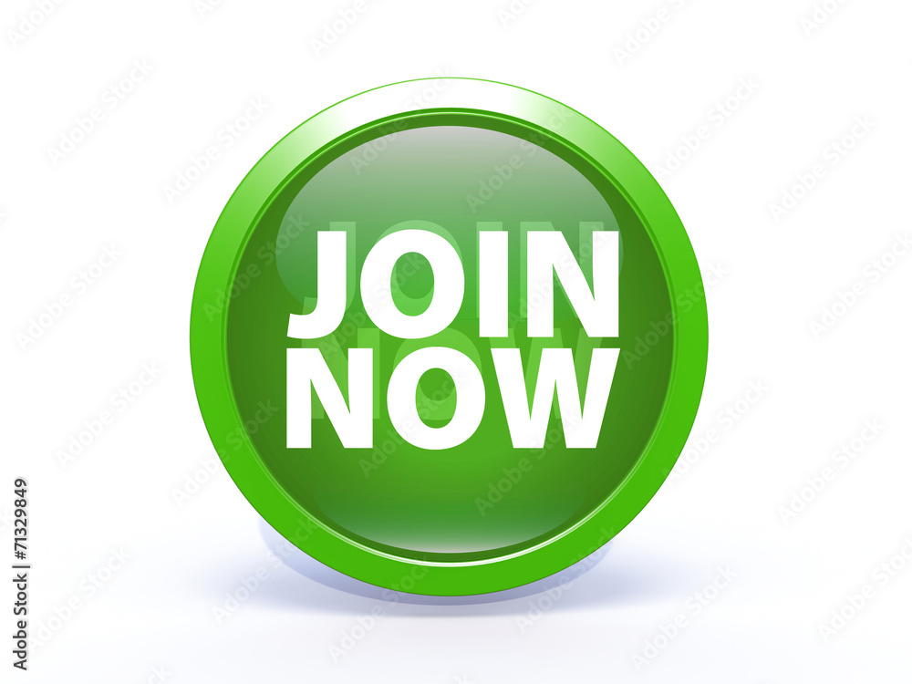 Join now circular icon on white background Join now circular icon on white background