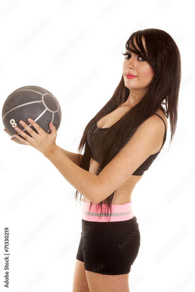 woman fitness outfit black ball side woman fitness outfit black ball side