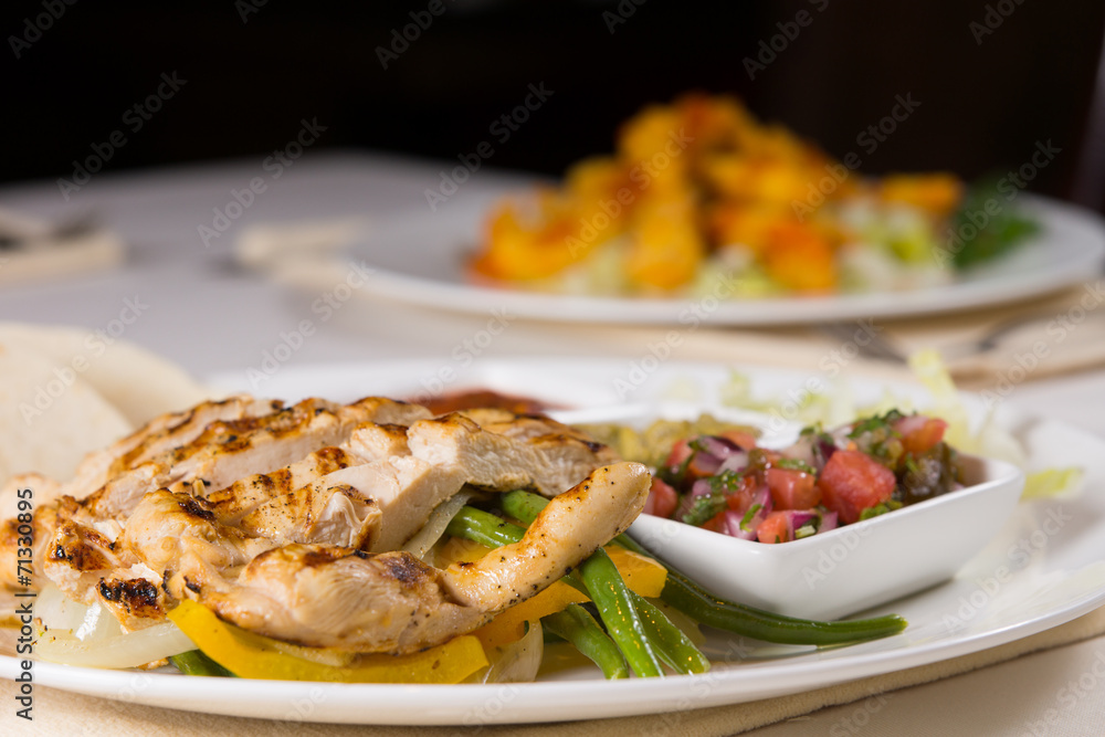 Close Up of Grilled Chicken Fajitas on Plate Close Up of Grilled Chicken Fajitas on Plate
