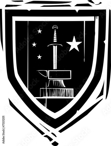 Heraldic Shield Sword and Anvil
