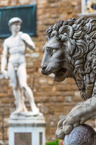 Sculpture of the Renaissance in Piazza della Signoria in Florenc photo