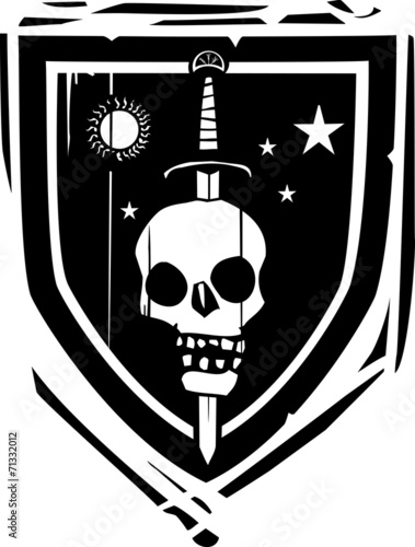 Heraldic Shield Sword and Skull