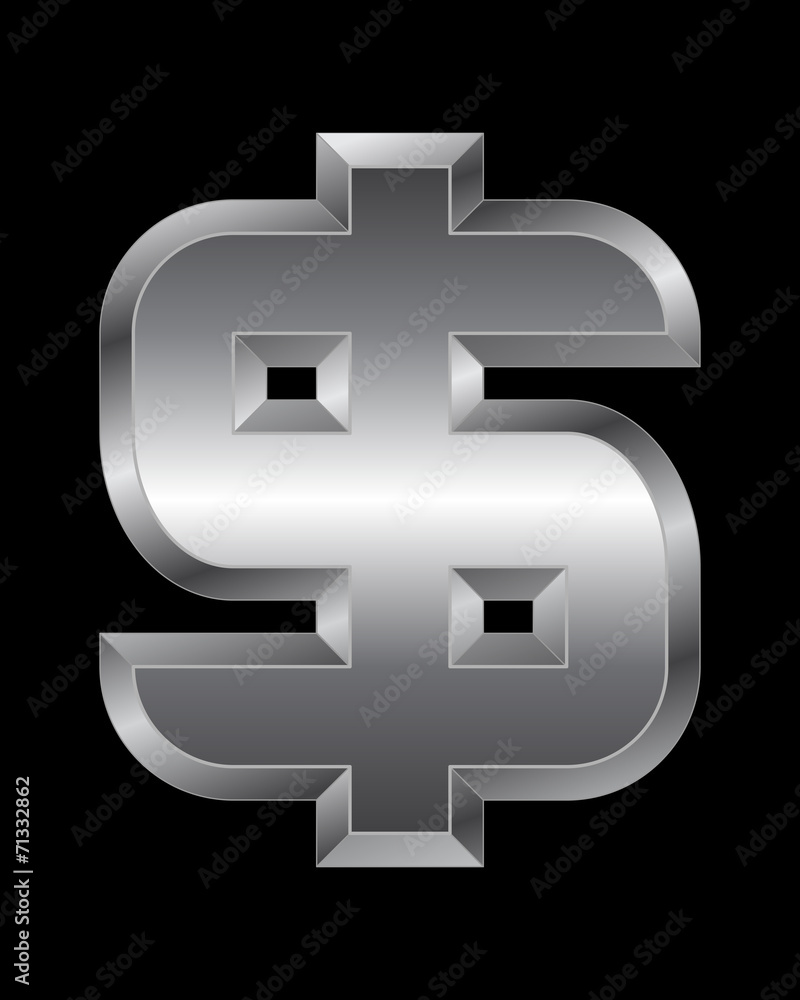 Fototapeta premium rectangular beveled metal font - dollar currency symbol