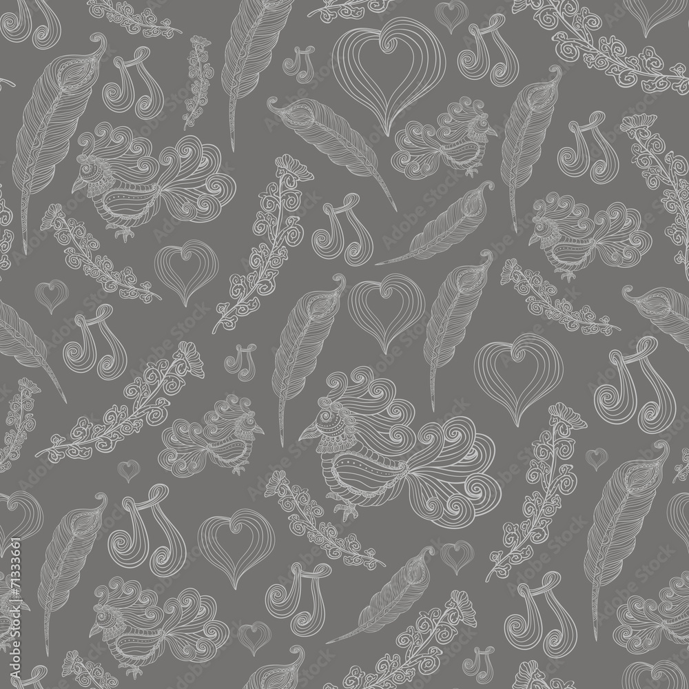 Seamless abstract pattern with grey bird of happiness:bird feat Seamless abstract pattern with grey bird of happiness:bird feat