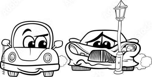 sports car crashed cartoon illustration
