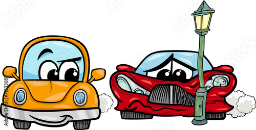 sports car crashed cartoon illustration