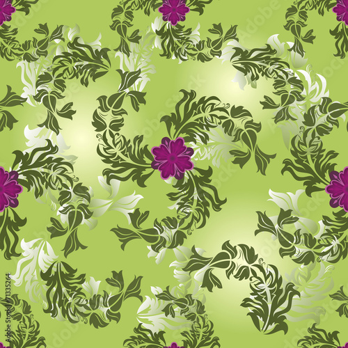 Seamless flower green vector pattern.