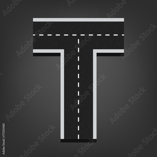 T letter. Road font
