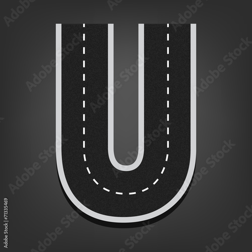 U letter. Road font