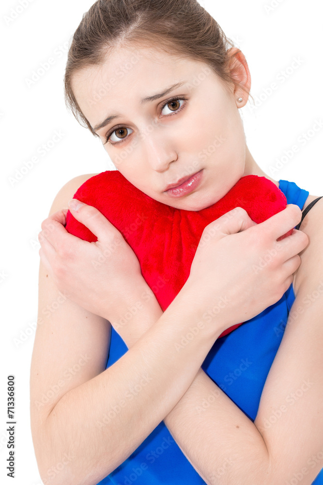 lonely sad woman holding red valentine heart lonely sad woman holding red valentine heart