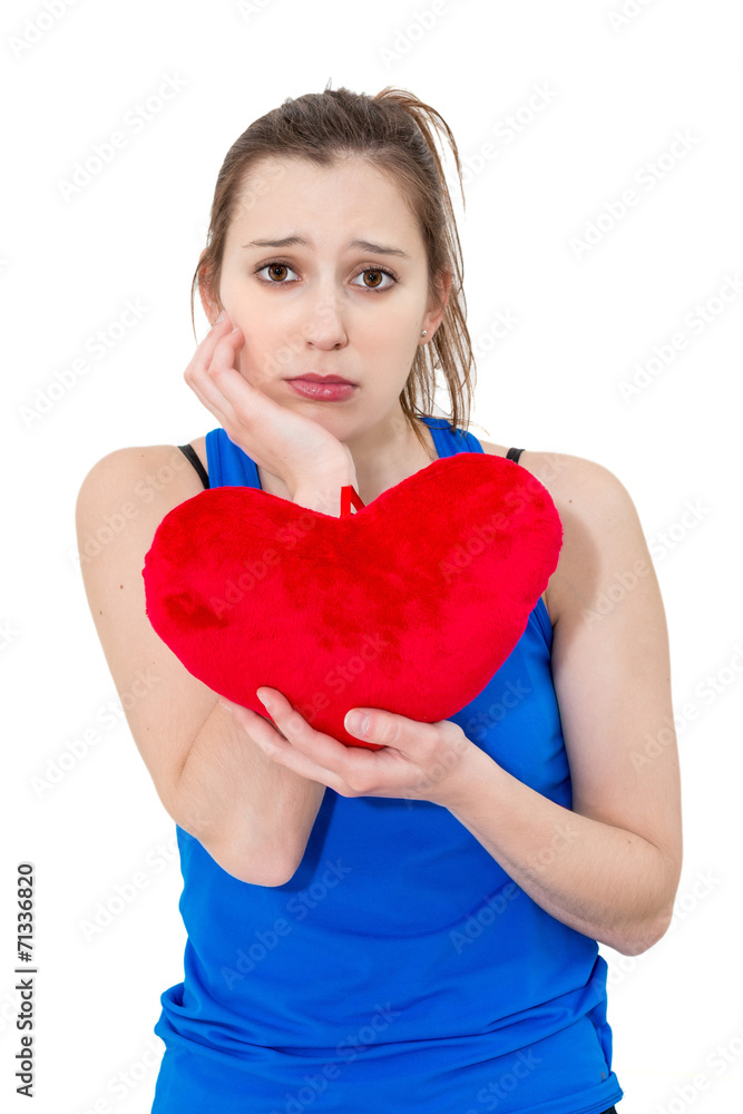 lonely sad woman holding red valentine heart lonely sad woman holding red valentine heart