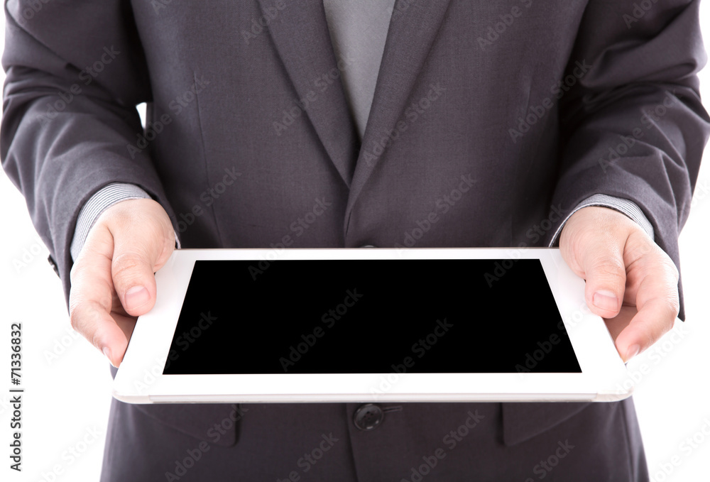 Portrait of young business man using a touch screen device again Portrait of young business man using a touch screen device again