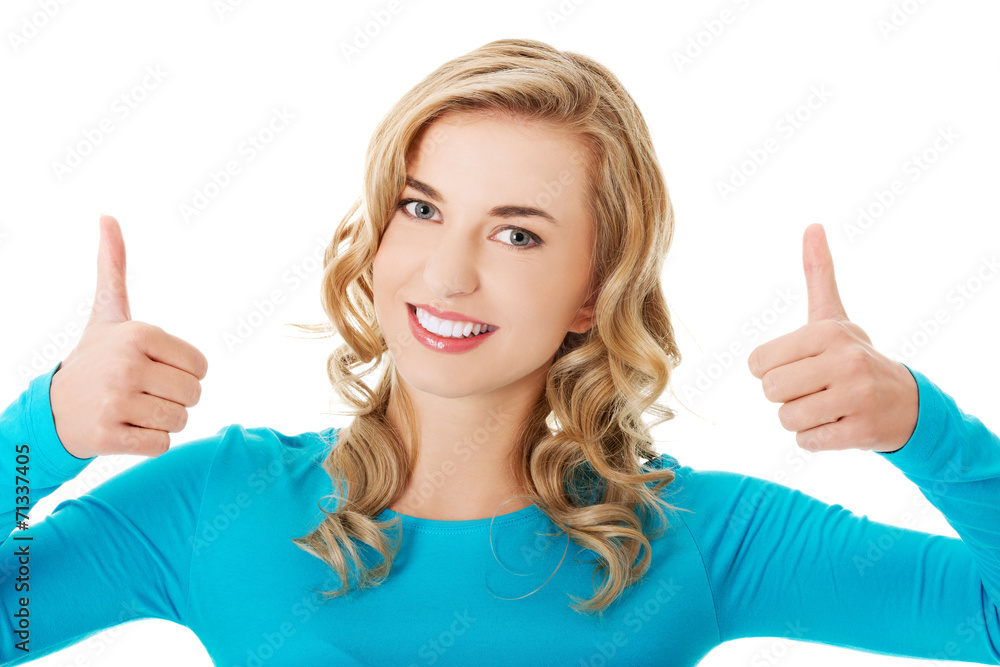 Happy woman with ok hand sign