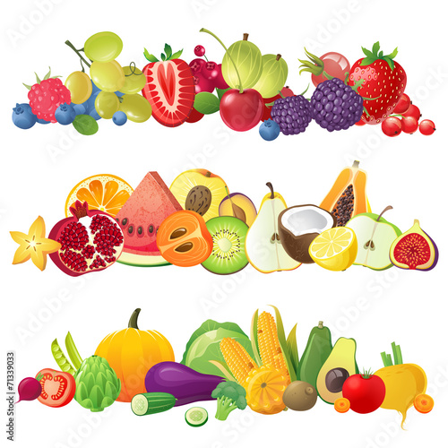 Fototapeta Naklejka Na Ścianę i Meble -  fruits vegetables and berries borders