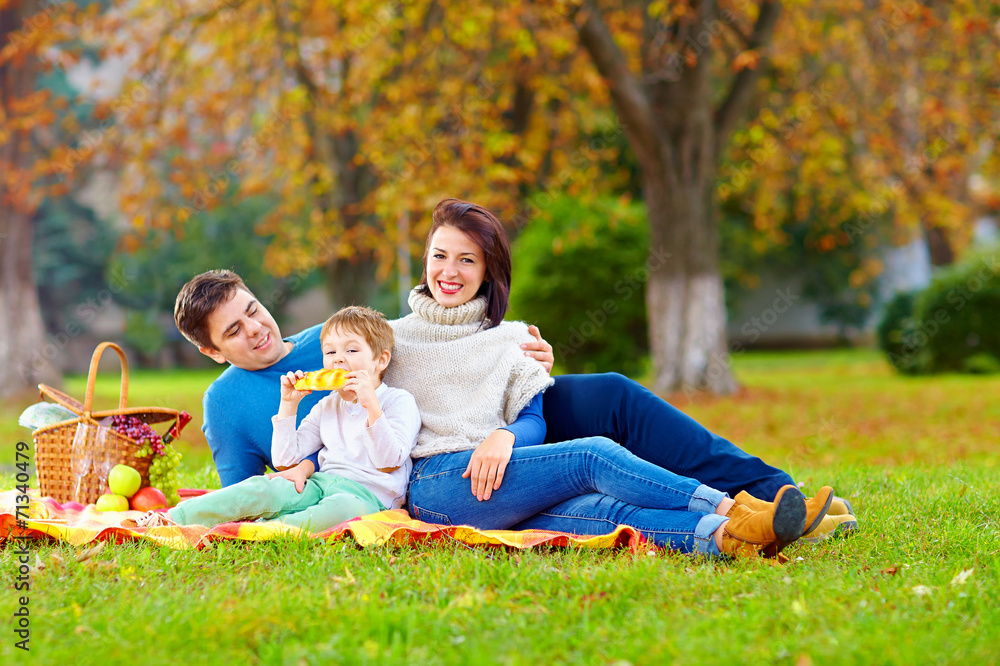 happy family together on autumn picnic happy family together on autumn picnic