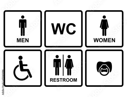 Vector restroom icons:men,women, lady, man, baby's dummy,nipple,