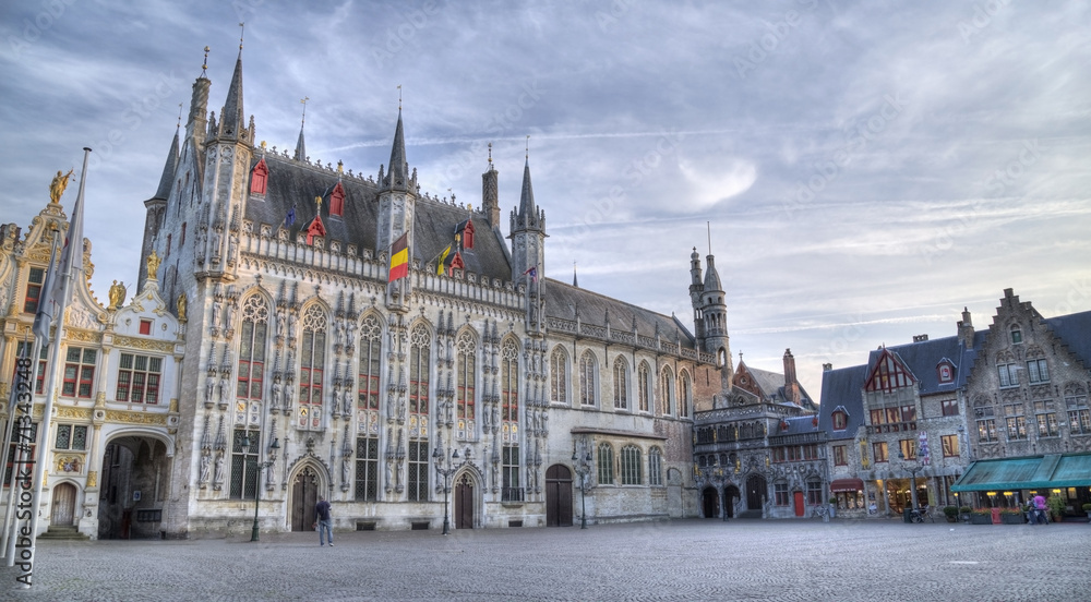 Fototapeta premium The Burg square and facade of gothic town hal,BRUGGE, BELGIUM