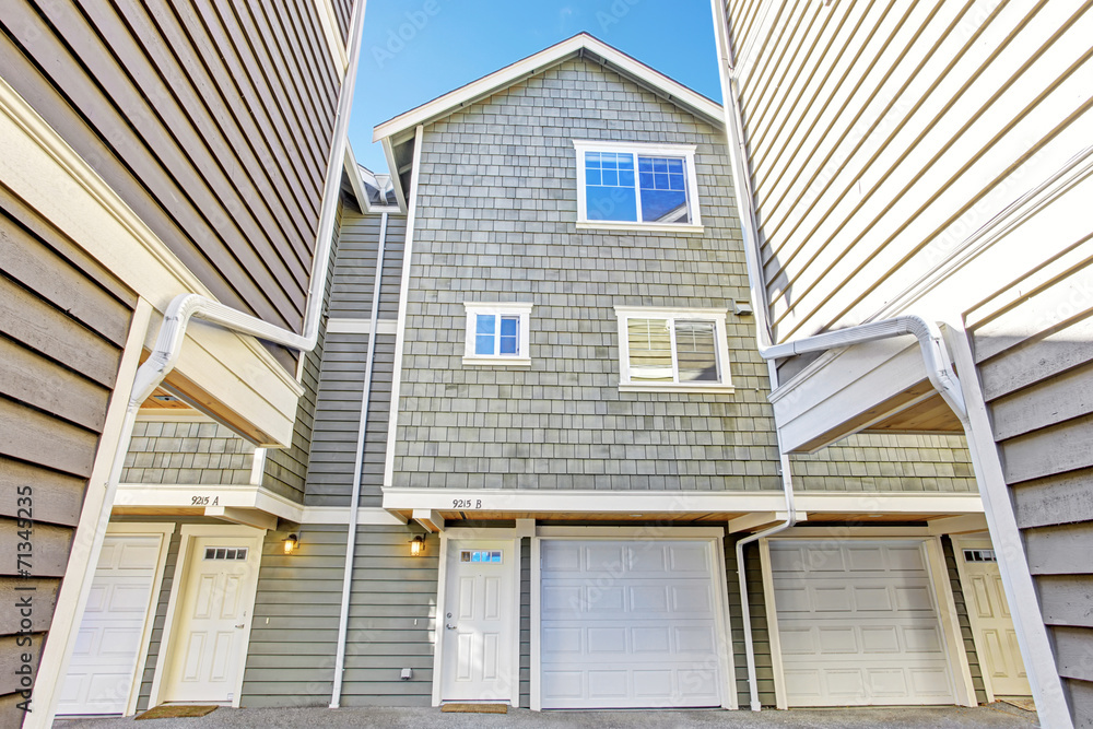 Light olive house in clapboard siding trim