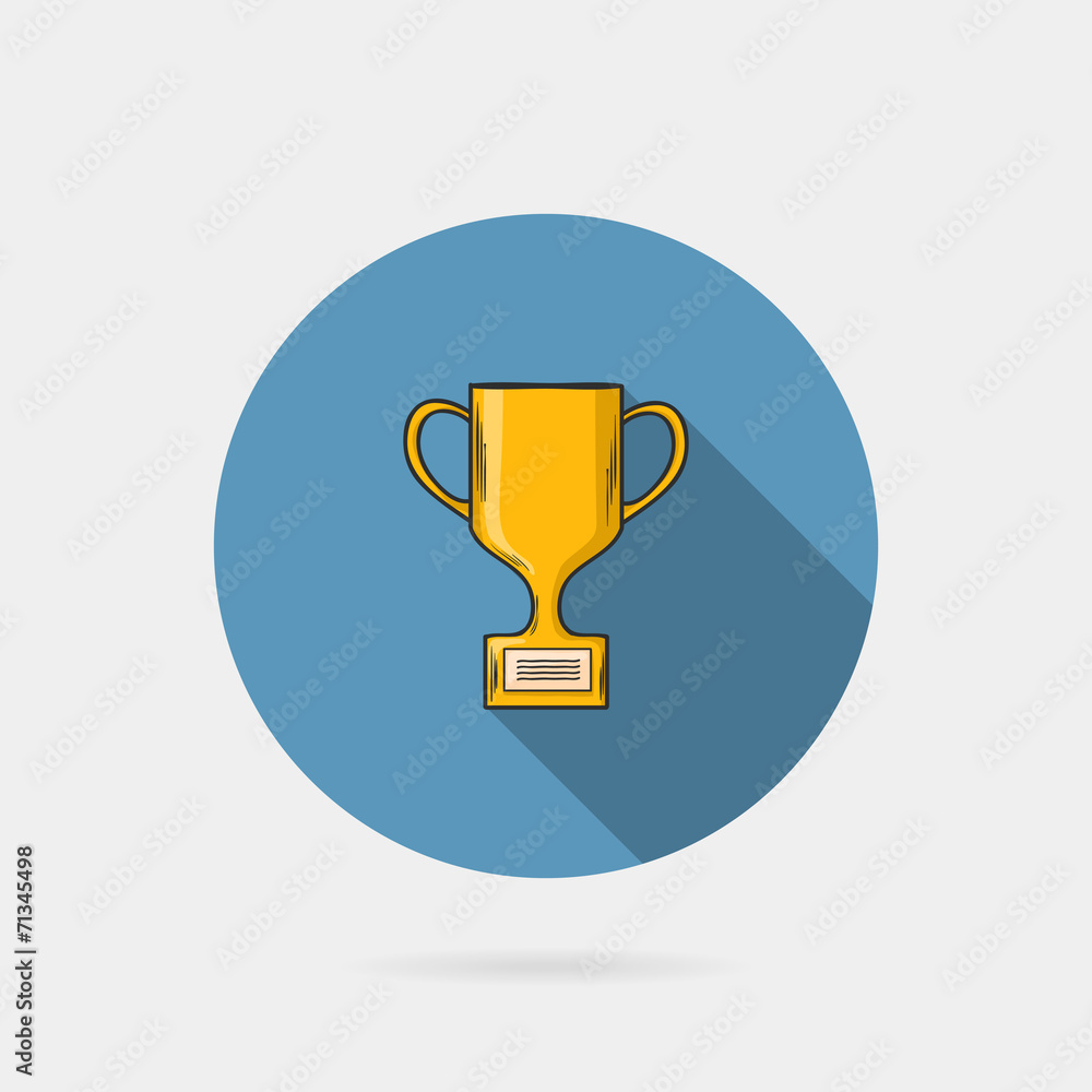 Flat Trophy cup on a blue circle conceptual of winning reward g Flat Trophy cup on a blue circle conceptual of winning reward g