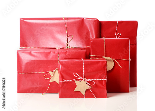 Red gift boxes with tags