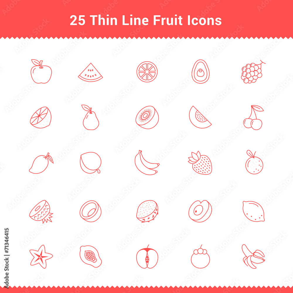 Set of Thin Line Stroke Fruit Icon Vector Illustration Set of Thin Line Stroke Fruit Icon Vector Illustration