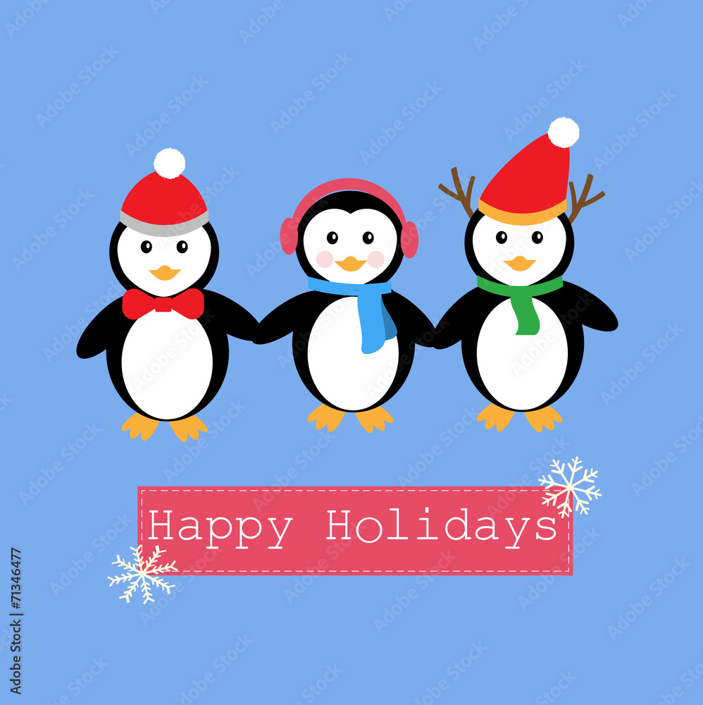 Penguins and banner for Happy Holiday
