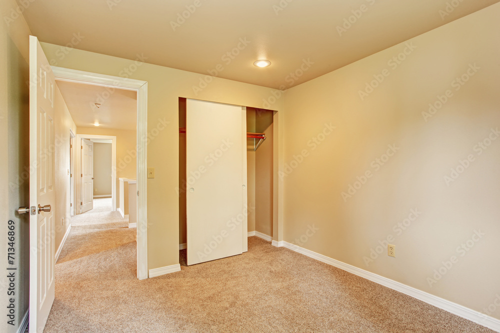 Empty room in soft ivory tones with closet Empty room in soft ivory tones with closet