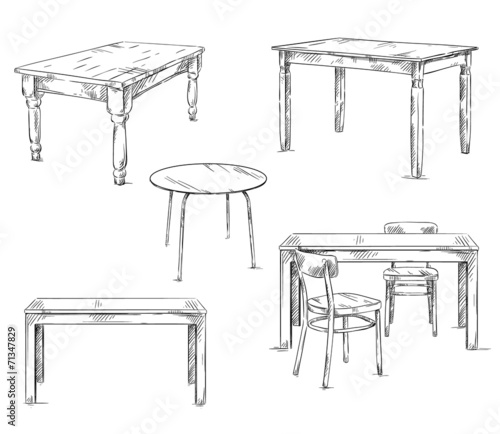 set of hand drawn tables, vector illustration