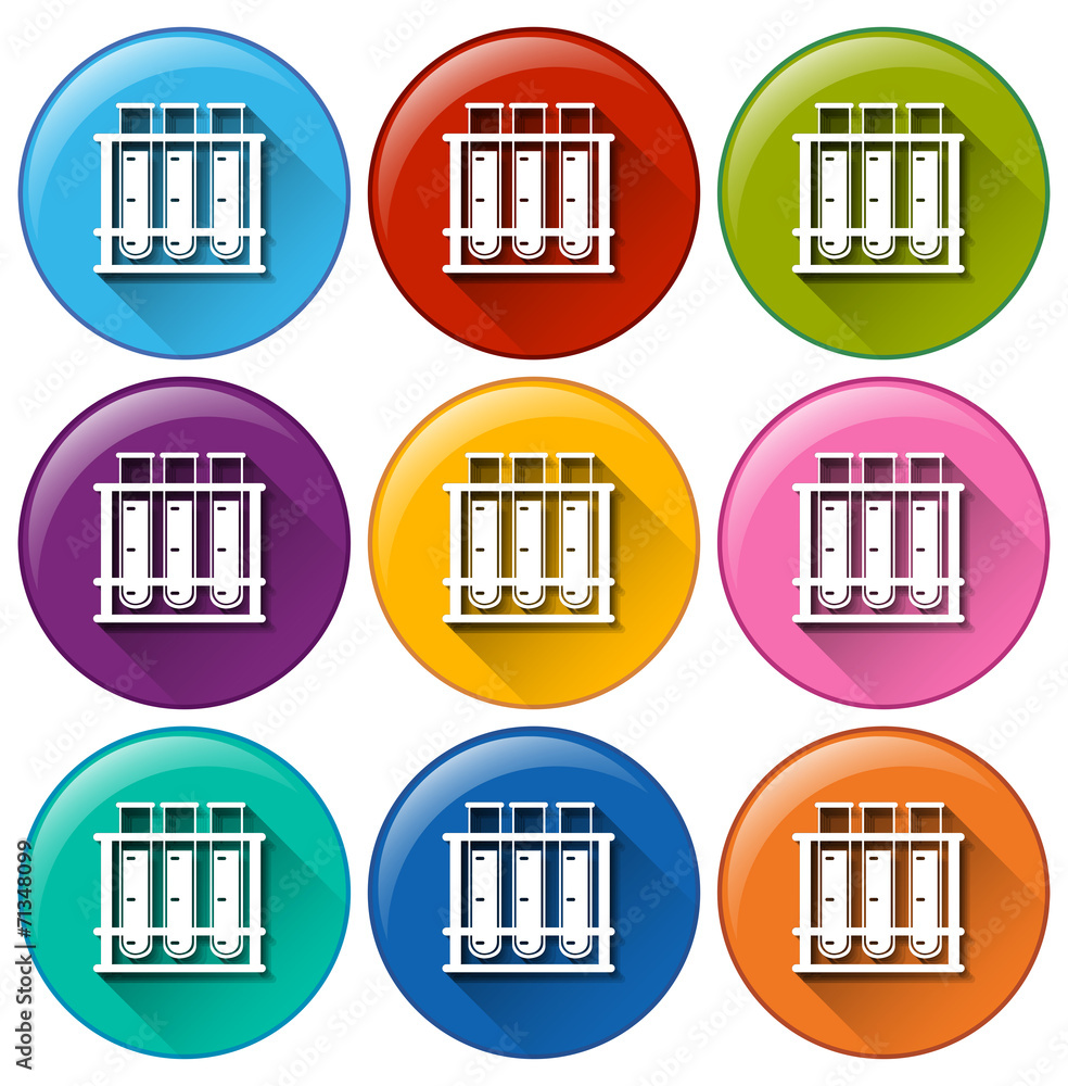 Round icons with testtubes in a rack Round icons with testtubes in a rack