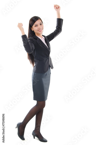  Asian business woman cheering