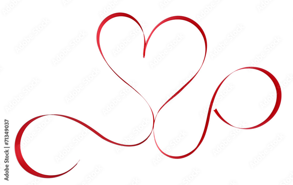 Heart shaped shiny red satin ribbon isolated on white Heart shaped shiny red satin ribbon isolated on white