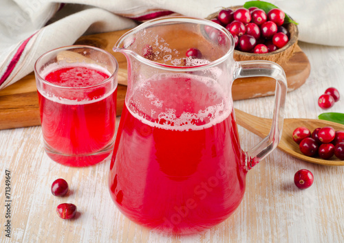 Wallpaper Mural Cranberry drink with fresh berries on  wooden background Torontodigital.ca