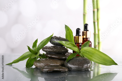 Spa stones  bamboo branches and aroma oil