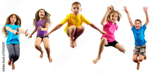 happy children exercising and jumping