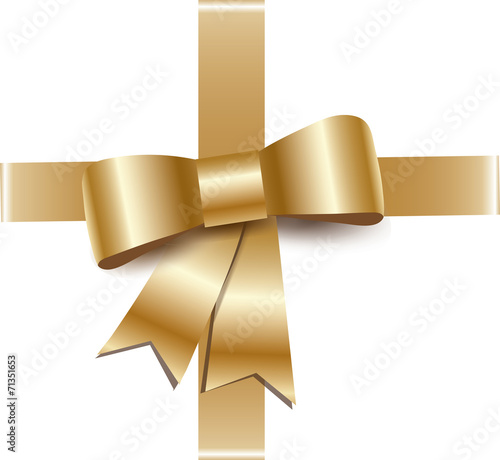 Golden gift bows with ribbon