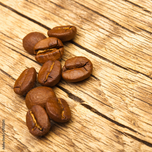 Coffee beans on old wooden table - 1 to 1 ratio