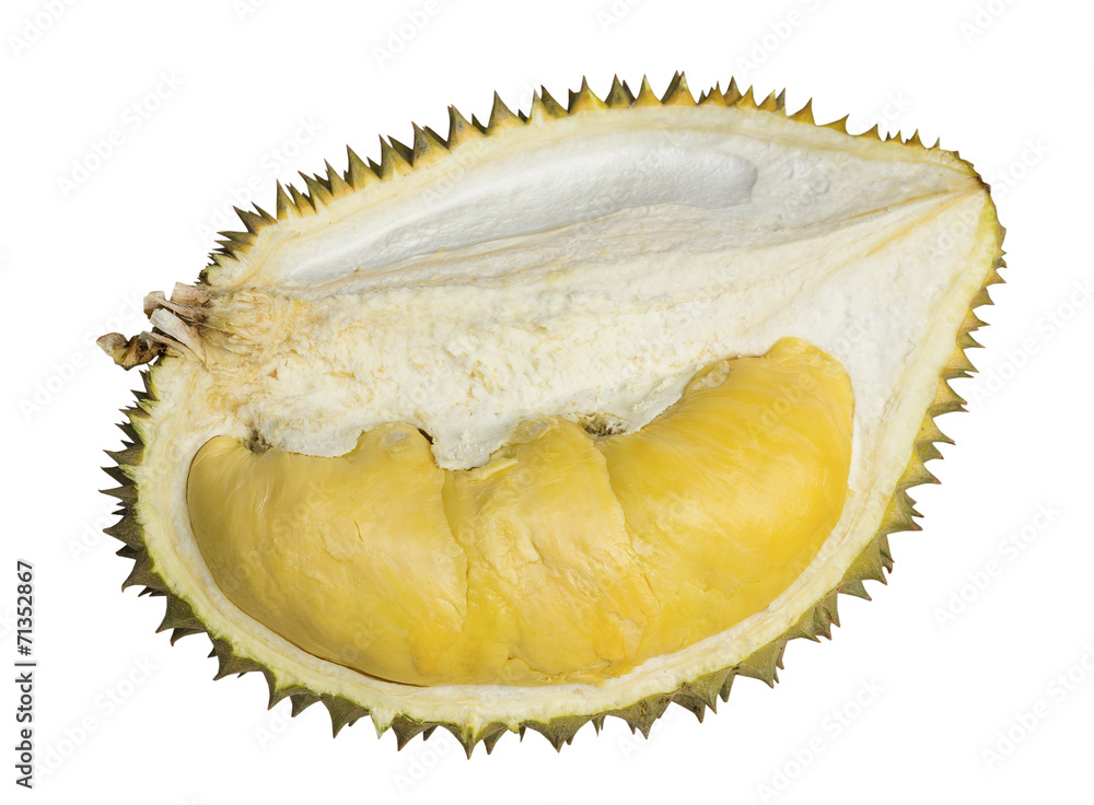 Close up of peeled durian isolated on white background Close up of peeled durian isolated on white background