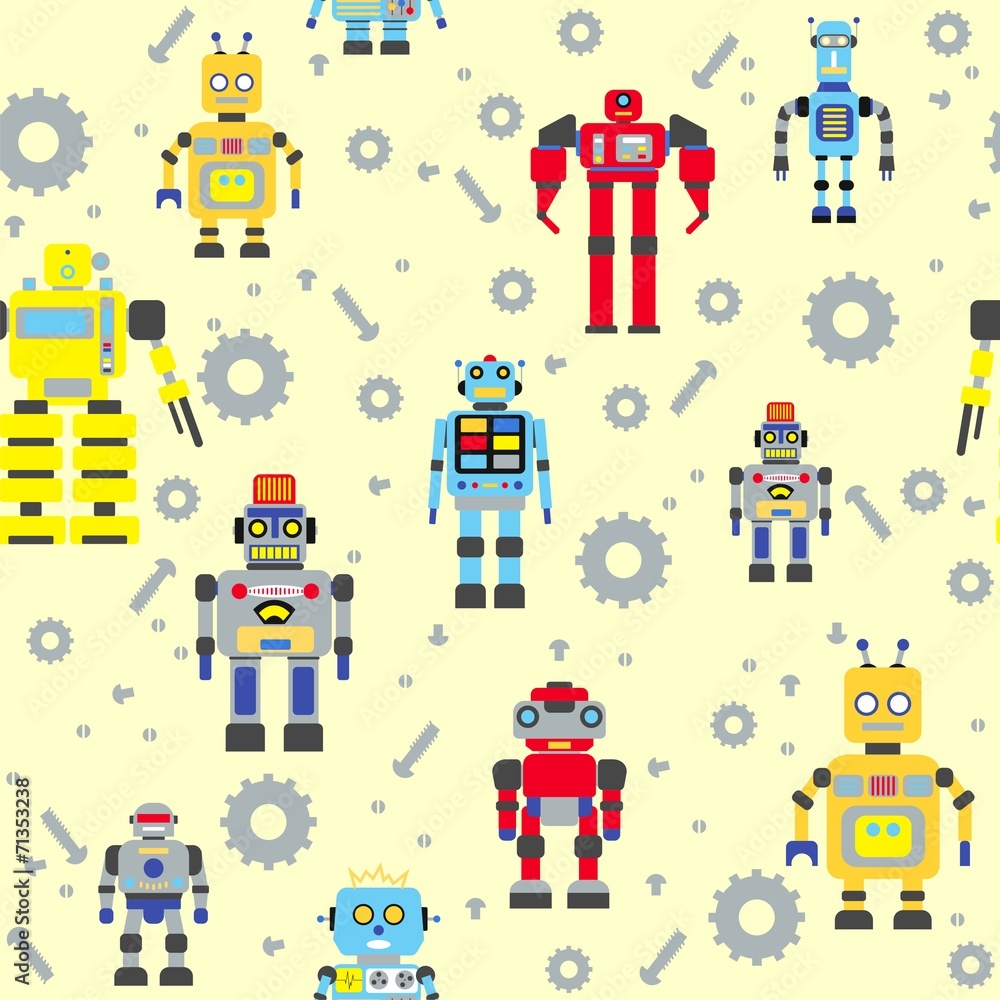 Seamless colorful pattern with detailed robots Seamless colorful pattern with detailed robots