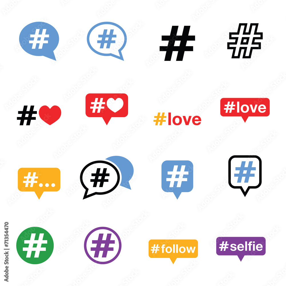 Hashtag, social media icons set