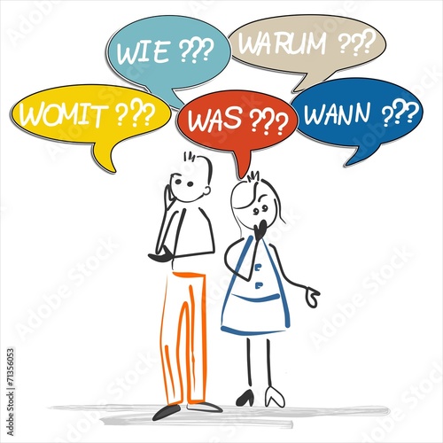 Mann Frau viele Fragen Vektor Grafik bunt