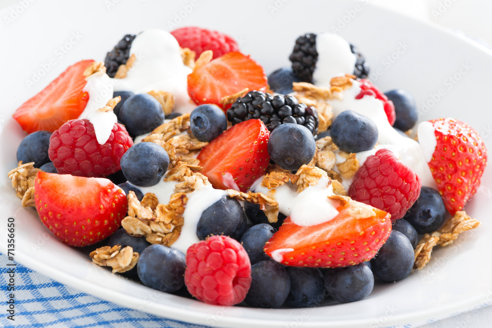 fresh berries, yogurt and muesli, close-up fresh berries, yogurt and muesli, close-up