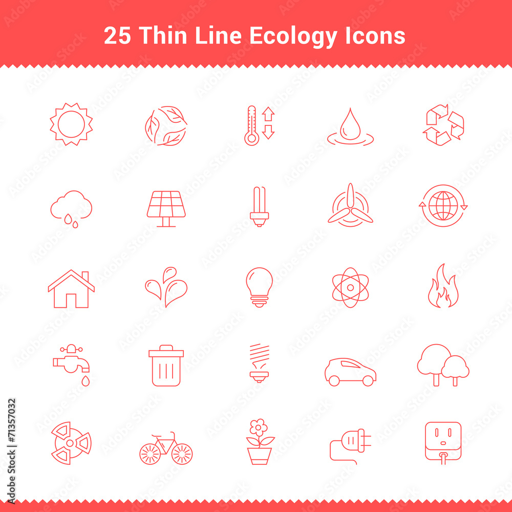 Set of Thin Line Stroke Ecology Icons